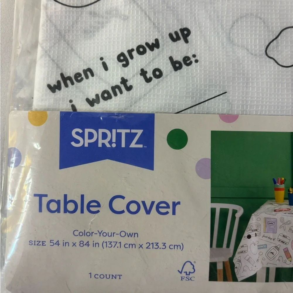 Spritz Color-Your-Own Table Cover with Back to School Design 54X84” 1 count